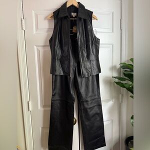 Black Lambskin Leather Set - Vest Top and Pants Sz M/6 Baddie Edgy Rocker Office